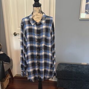 Lucky Brand Blue and White Plaid Women's Button Down Shirt